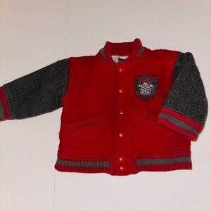 Vintage Baby Gap Varsity Jacket 12-24 months red gray Bomber Snap Wool Coat 1996